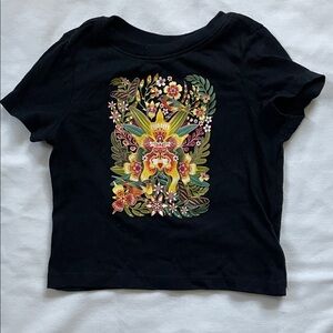 Old Navy Black Tee with Floral Design 12-18 Months